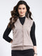 Women Beige Solid V Neck Sleeveless Cardigan