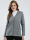 Women Grey Solid V Neck Full Sleeve Cardigan