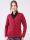 Women Maroon Solid V Neck Full Sleeve Cardigan