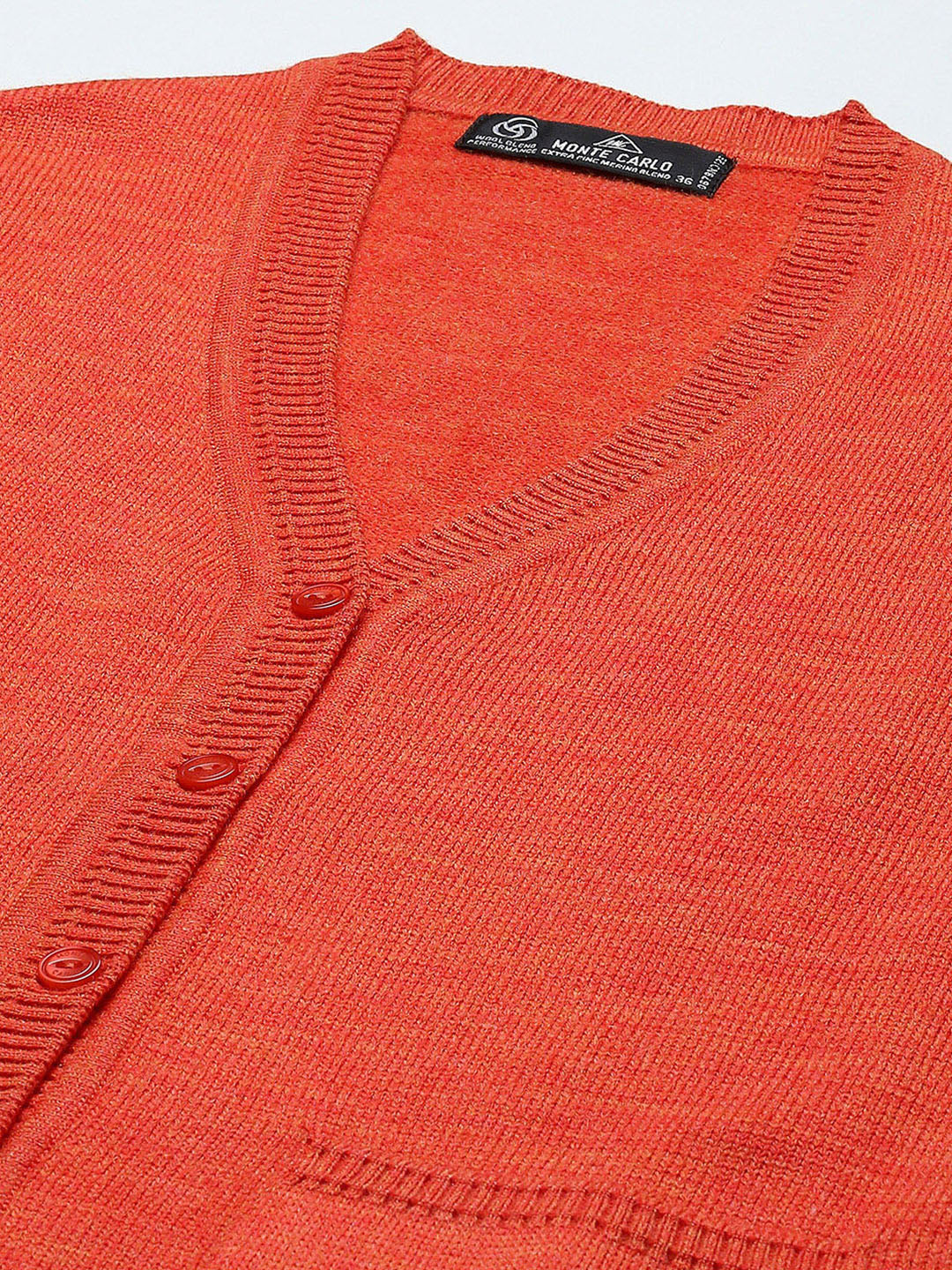 Women Orange Solid V Neck Sleeveless Cardigan