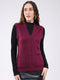 Women Maroon Solid V Neck Sleeveless Cardigan
