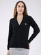 Women Black Solid V Neck Full Sleeve Cardigan