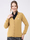 Women Khaki Solid V Neck Full Sleeve Cardigan
