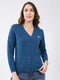 Women Blue Solid V Neck Full Sleeve Cardigan