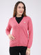 Women Pink Solid V Neck Full Sleeve Cardigan