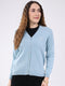 Women Light Blue Solid V Neck Full Sleeve Cardigan