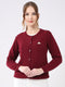 Women Maroon Solid Round Neck Full Sleeve Cardigan
