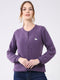 Women Purple Solid Round Neck Full Sleeve Cardigan