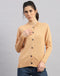 Women Orange Solid Round Neck Full Sleeve Cardigan