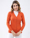 Women Orange Solid V Neck Full Sleeve Cardigan