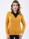 Women Mustard Solid V Neck Full Sleeve Cardigan
