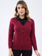 Women Maroon Solid V Neck Full Sleeve Cardigan