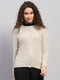 Women Beige Solid Round Neck Full Sleeve Cardigan