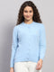 Women Light Blue Solid Round Neck Full Sleeve Cardigan