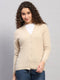 Women Brown Solid V Neck Full Sleeve Cardigan