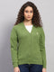 Women Green Solid V Neck Full Sleeve Cardigan