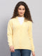 Women Yellow Solid V Neck Full Sleeve Cardigan