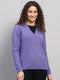 Women Purple Solid V Neck Full Sleeve Cardigan