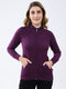 Women Purple Solid Mock Neck Full Sleeve Cardigan