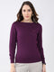 Women Purple Solid Round Neck Full Sleeve Winter Top