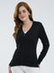 Women Black Solid V Neck Full Sleeve Cardigan