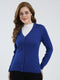 Women Blue Solid V Neck Full Sleeve Cardigan