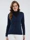 Women Navy Blue Solid V Neck Full Sleeve Cardigan