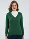 Women Green Solid V Neck Full Sleeve Cardigan