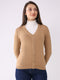 Women Khaki Solid V Neck Full Sleeve Cardigan