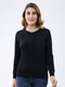Women Black Solid Round Neck Full Sleeve Cardigan
