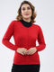Women Red Solid Round Neck Full Sleeve Cardigan