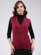 Women Maroon Solid V Neck Sleeveless Cardigan