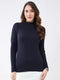 Women Navy Blue Solid High Neck Full Sleeve Sceavy