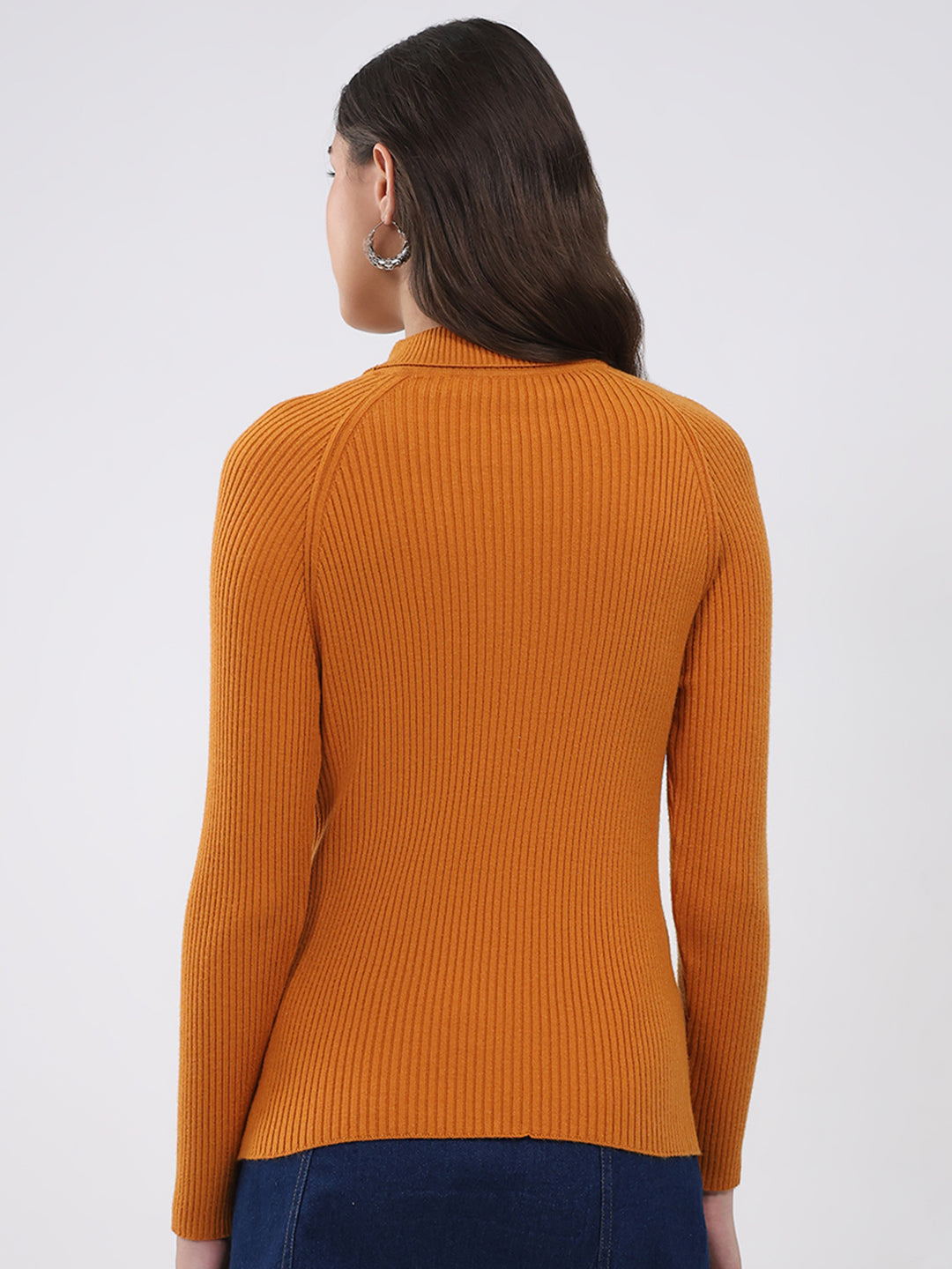 Women Yellow Solid T Neck Full Sleeve Sceavy