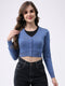Women Blue Solid V Neck Full Sleeve Cardigan