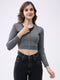 Women Grey Solid V Neck Full Sleeve Cardigan