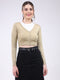 Women Beige Solid V Neck Full Sleeve Cardigan