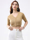 Women Khaki Solid V Neck Half Sleeve Cardigan
