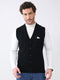 Men Black Self Design V Neck Sleeveless Cardigan