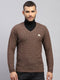 Men Brown Self Design V Neck Full Sleeve Pullover