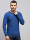 Men Blue Self Design Round Neck Full Sleeve Pullover