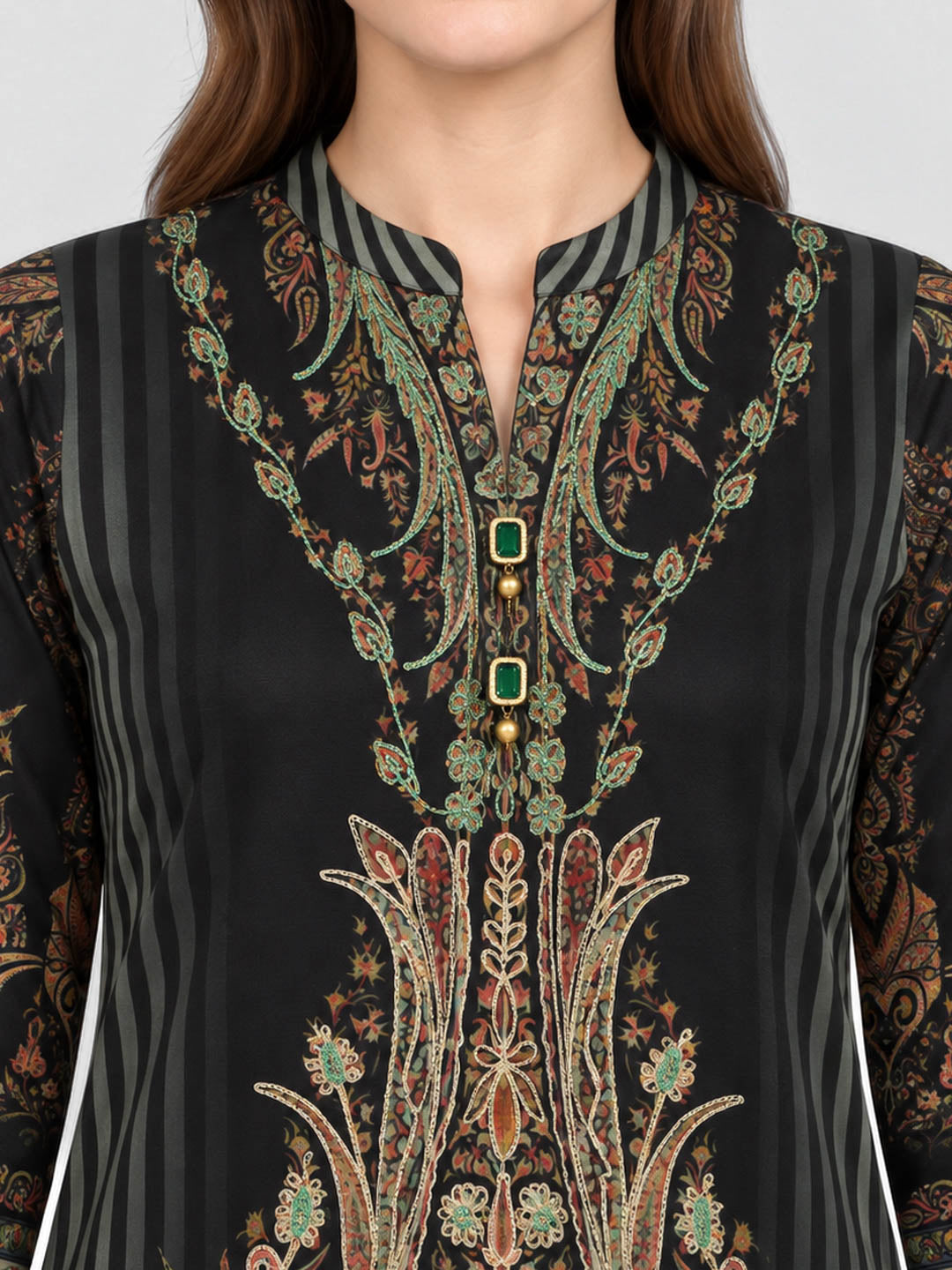 Women Green Designer Round Neck Full Sleeve Kurtis Set for Winter