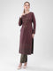 Women Maroon Self Design Round Neck Full Sleeve Winter Kurti