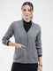 Women Grey Self Design V Neck Full Sleeve Cardigan