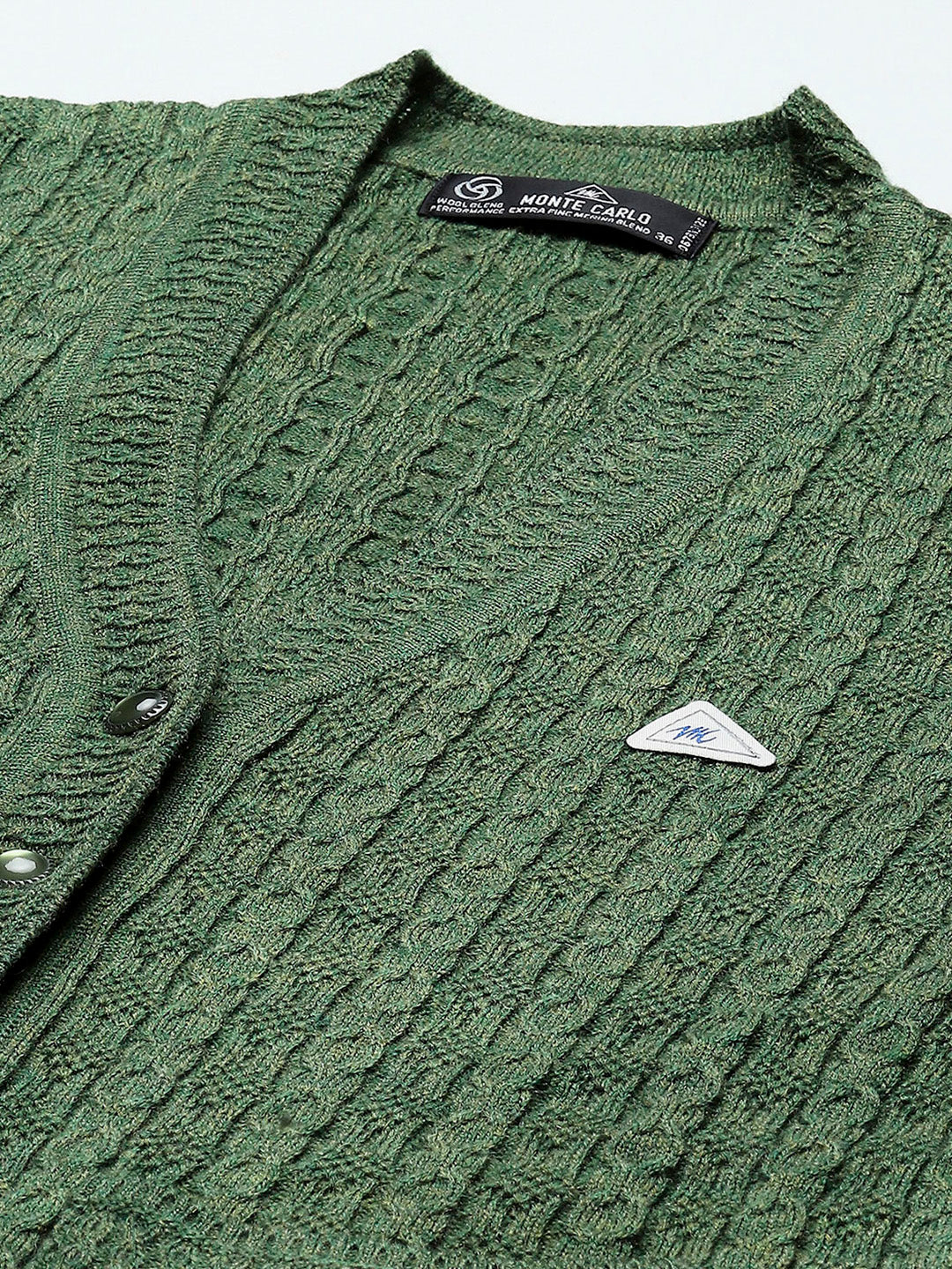 Women Green Self Design V Neck Full Sleeve Cardigan