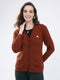 Women Rust Self Design V Neck Full Sleeve Cardigan