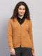 Women Brown Self Design V Neck Full Sleeve Cardigan