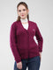 Women Purple Self Design V Neck Full Sleeve Cardigan