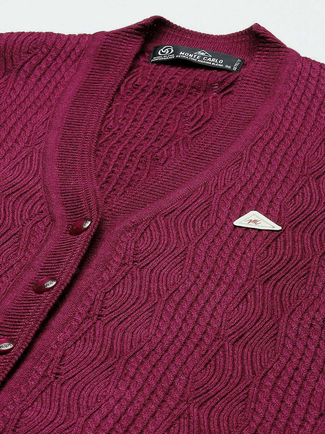 Women Purple Self Design V Neck Full Sleeve Cardigan