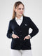 Women Navy Blue Self Design V Neck Full Sleeve Cardigan
